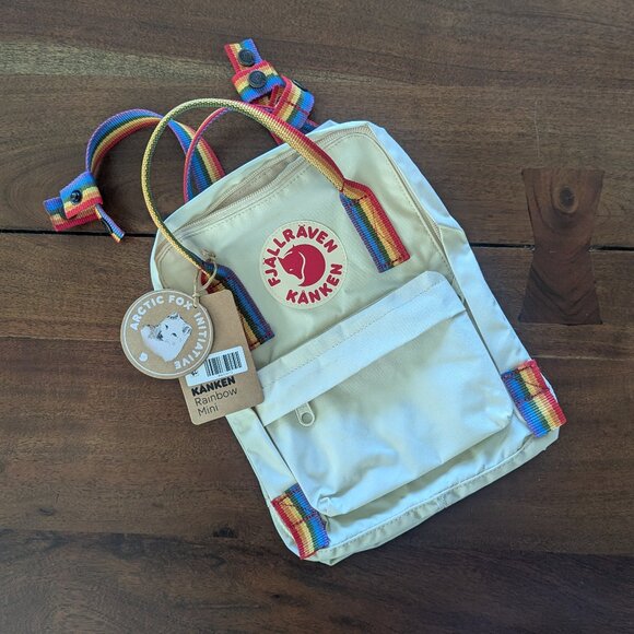 Fjallraven Handbags - NWT Fjallraven Kanken Rainbow Mini Backpack in Light Oak